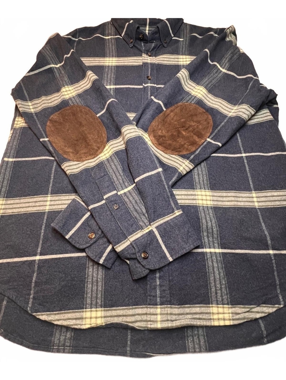 J Crew Flannel Shirt Mens Plaid Leather Elbow Patch Preppy Cabincore Vintage XL - Picture 4 of 9